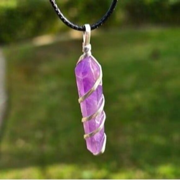 Amethyst Wire Wrapped Point Pendant - Picture 3 of 5